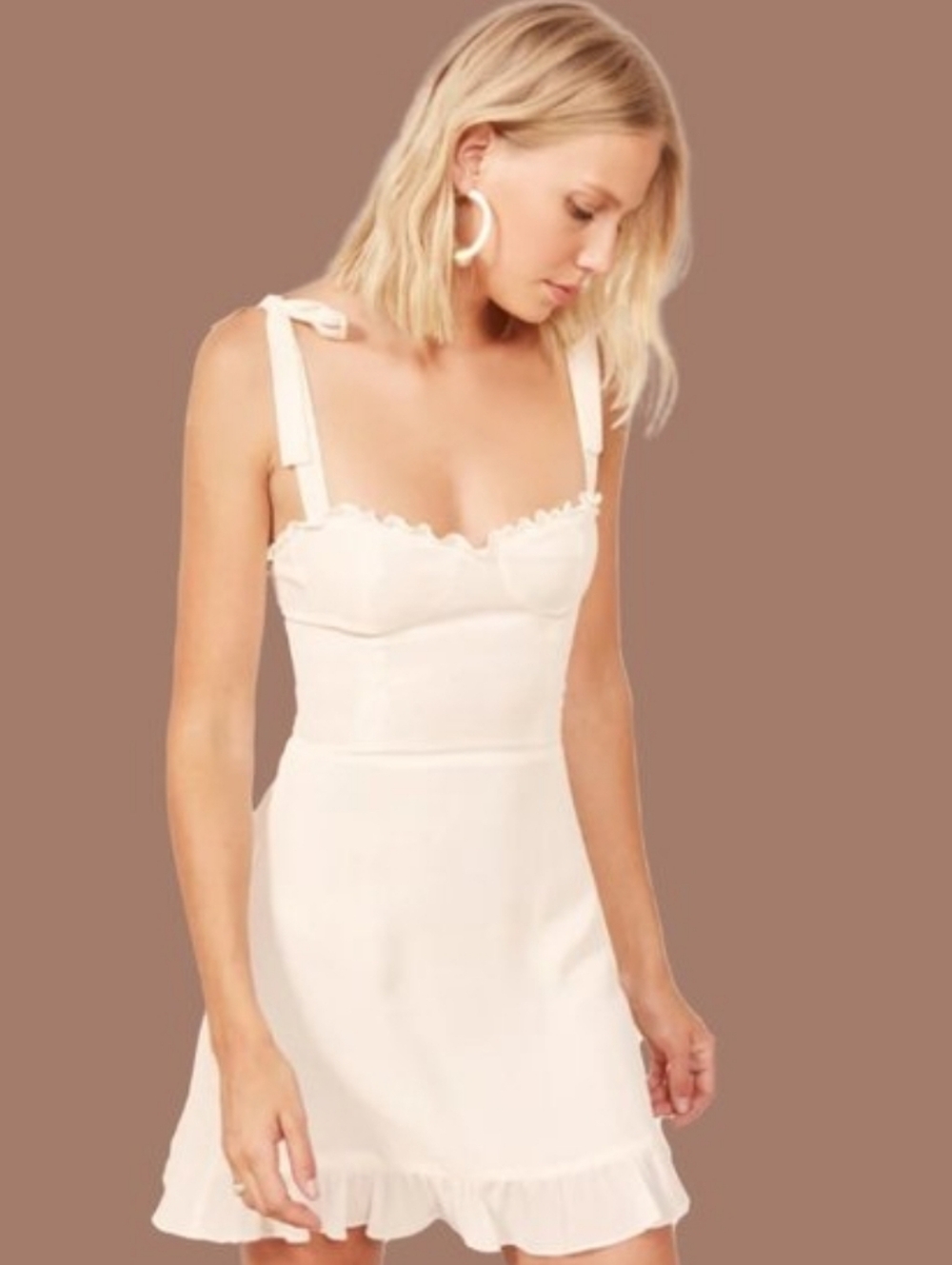 Reformation Christine Sweet Cream Ruffle-Trim Mini Dress Womens Sz 4